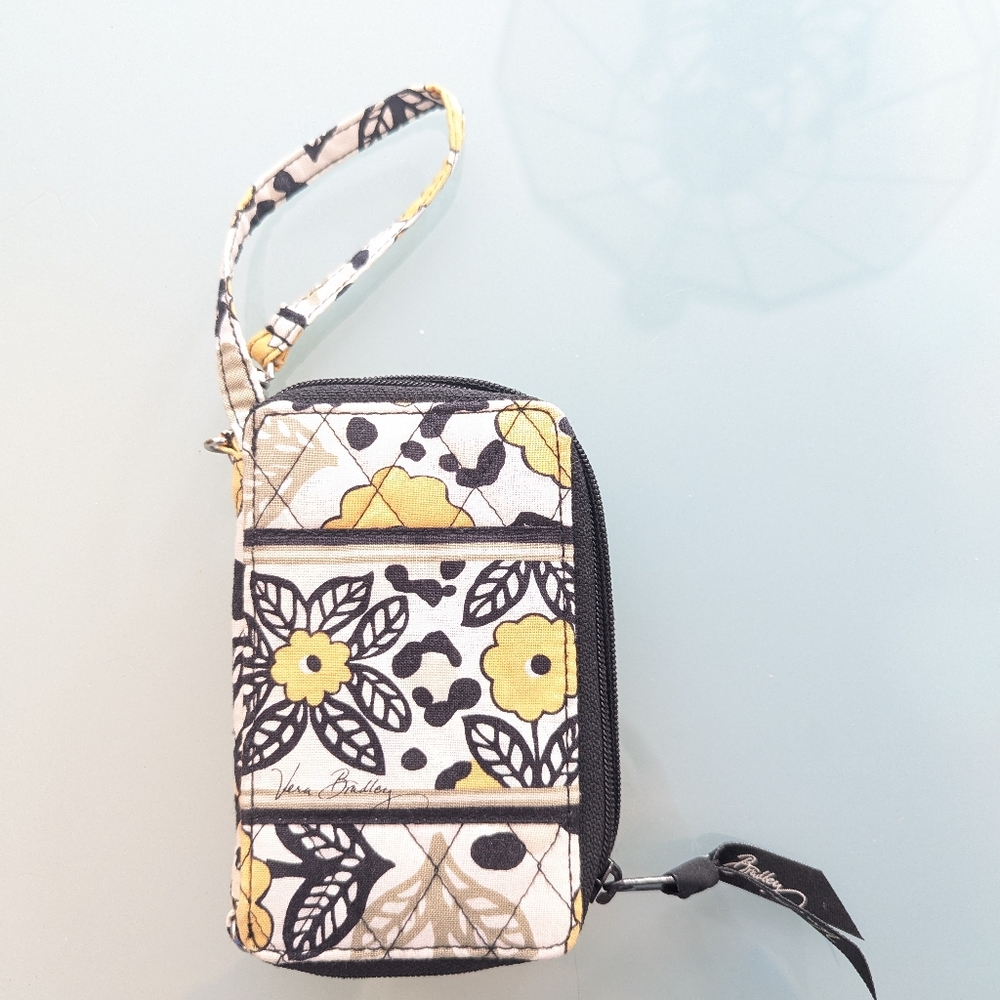 Vera Bradley all in one floral wristlet wallet black yellow gray small purse